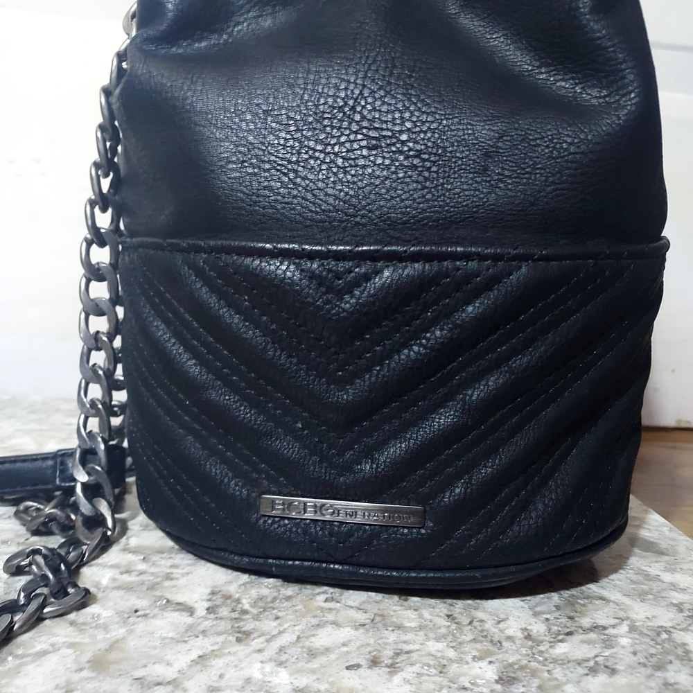 BcBG Leather Shoulder Bucket Bag metal chain strap biker punk goth rock Y2K 90s